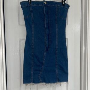 Source Unknown Dark Blue Strapless Denim Dress